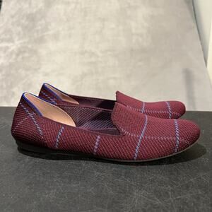 Rothy's The Loafer Shoes Womens Size 6.5 Burgundy Blue Plaid Flats Eco Recycled
